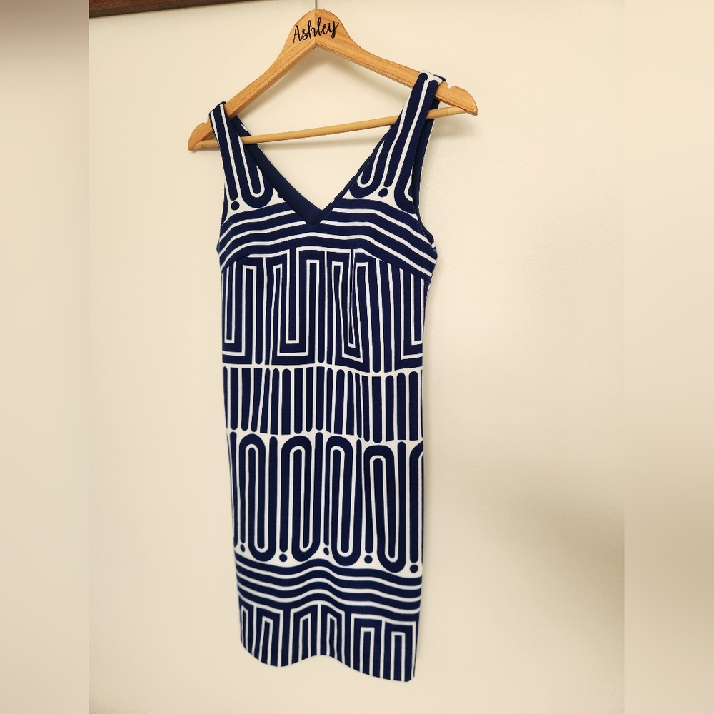 Trina Turk Navy and White Geometric Mini Dress